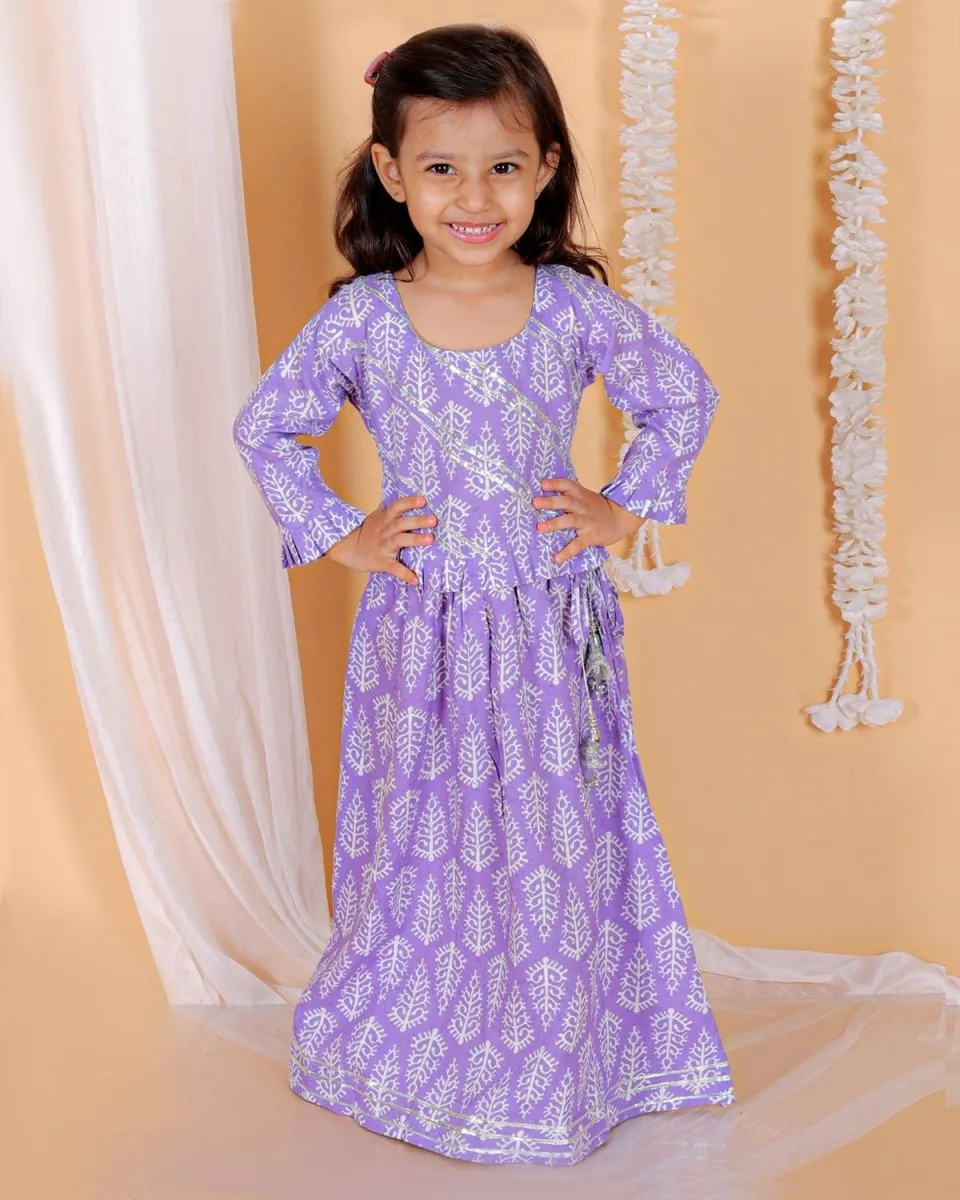 Royal Purple Floral Print Girls Lehenga Set