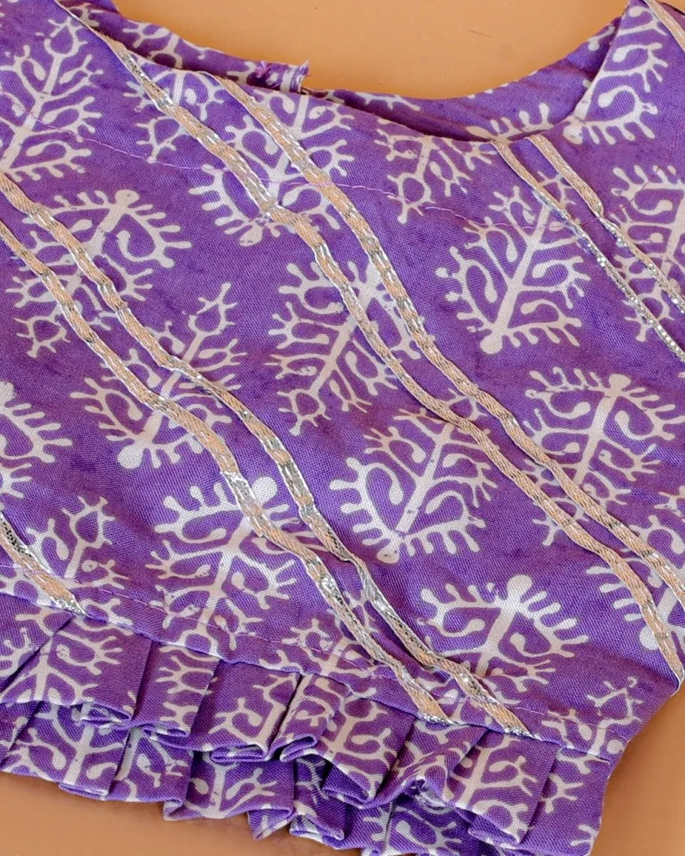 Royal Purple Floral Print Girls Lehenga Set