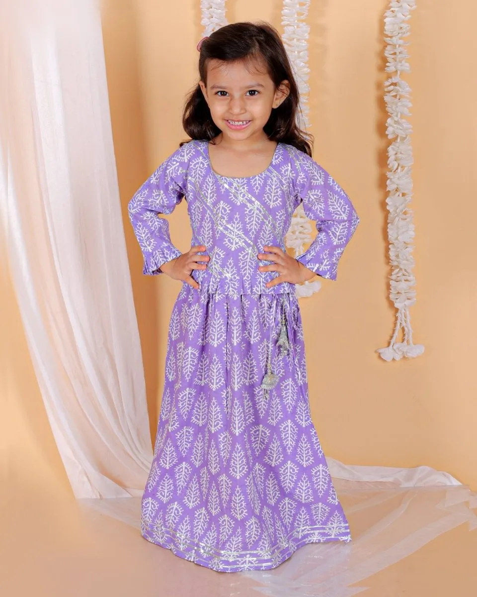 Royal Purple Floral Print Girls Lehenga Set
