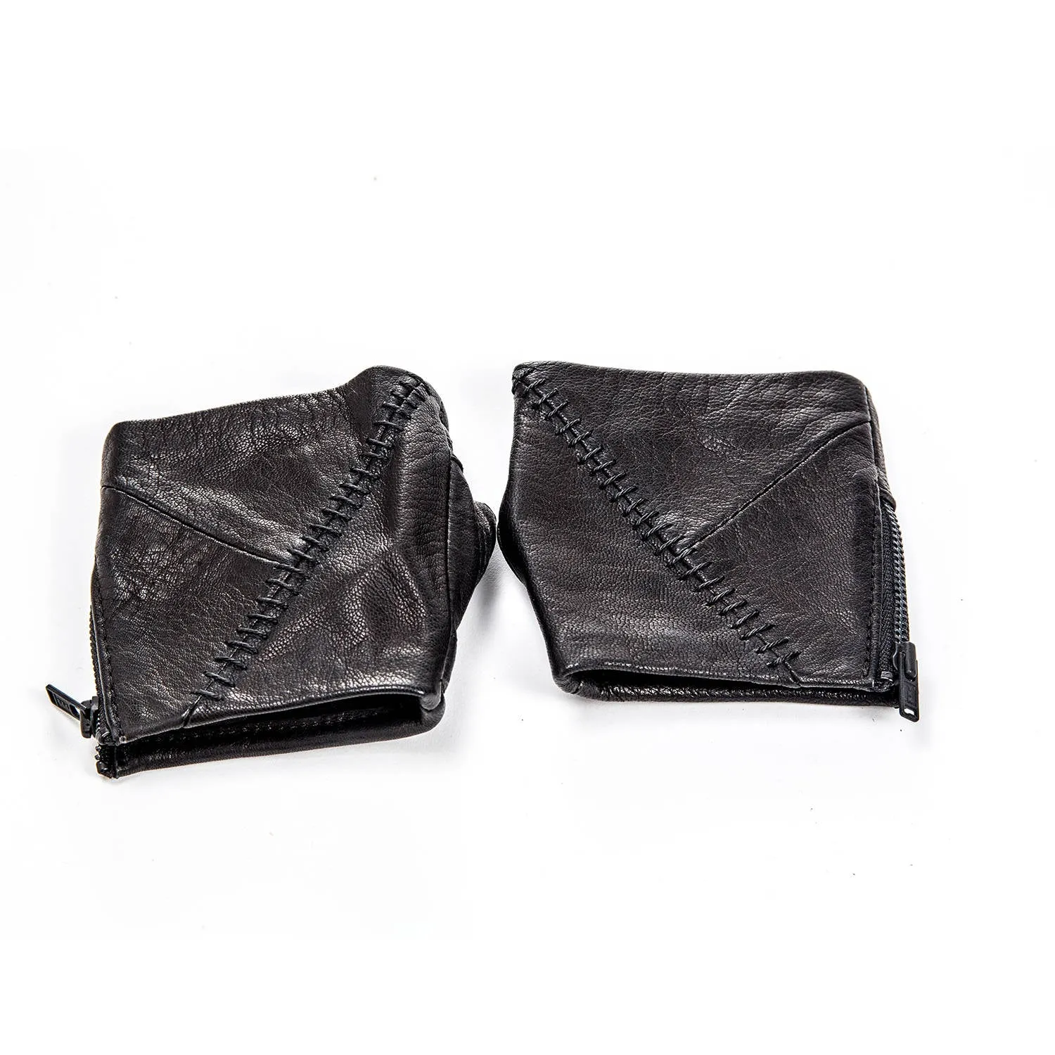 STREET BRIGADE Black Leather Fingerless Gloves