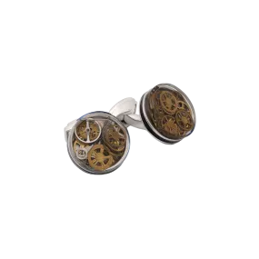 Tateossian Resin Gear cufflinks Light Grey in clear with rhodium finish