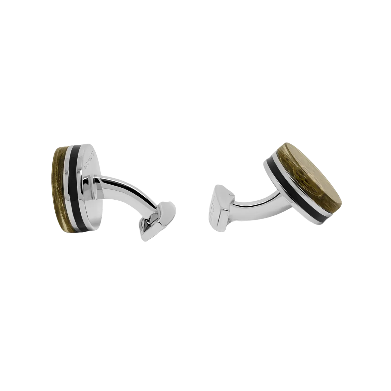 Tateossian Resin Gear cufflinks Light Grey in clear with rhodium finish