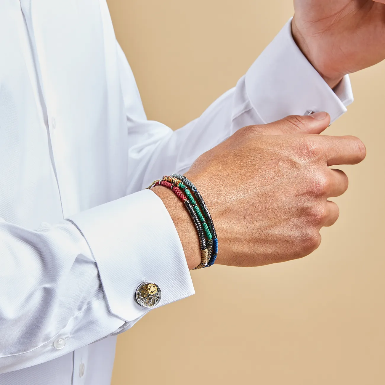 Tateossian Resin Gear cufflinks Light Grey in clear with rhodium finish