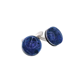 Tateossian Resin Gear cufflinks Marine Blue in clear with rhodium finish