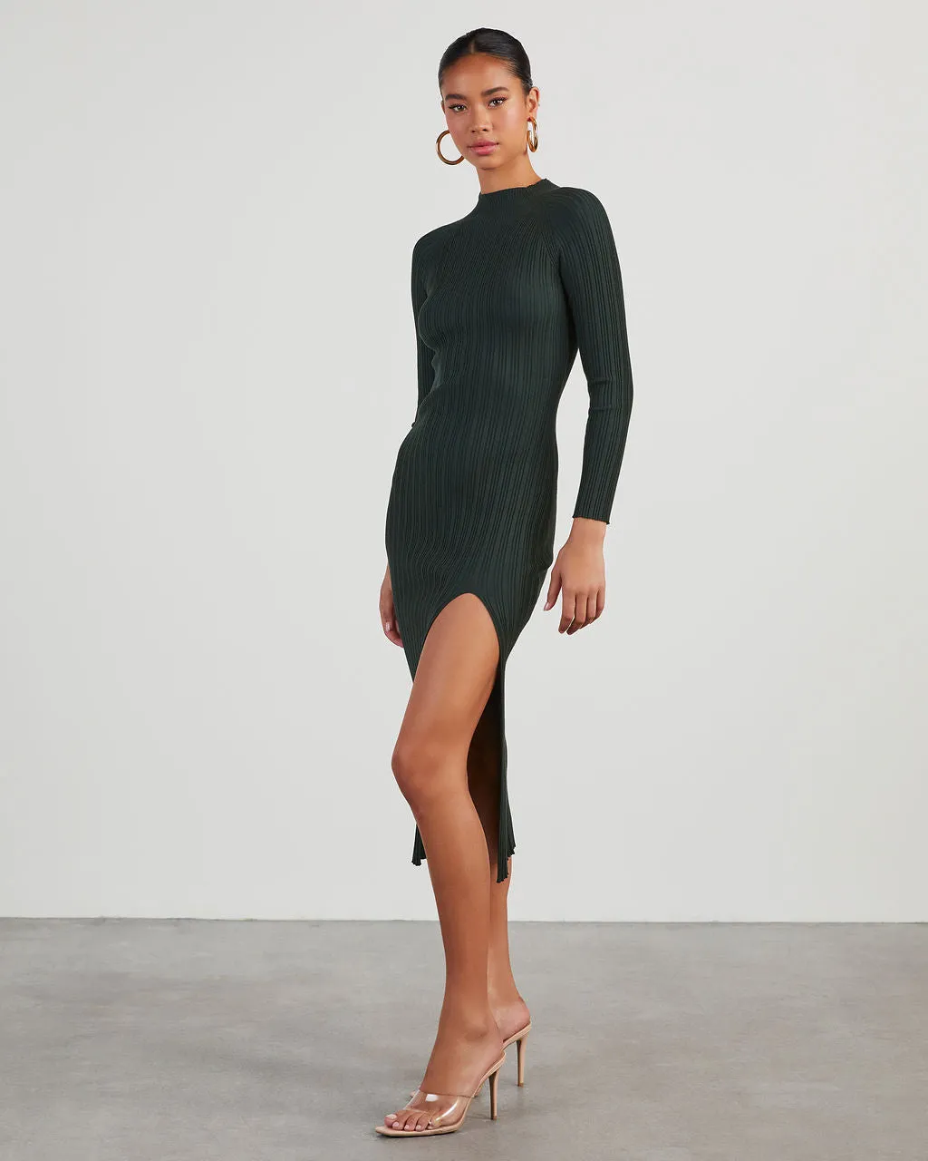 Thankful Soul Ribbed Mock Neck Midi Dress