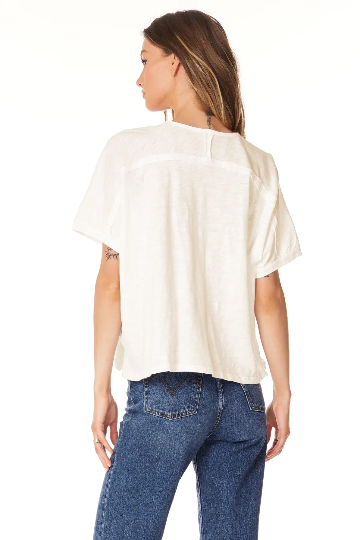 V Neck Boxy Dolman Tee - Parchment