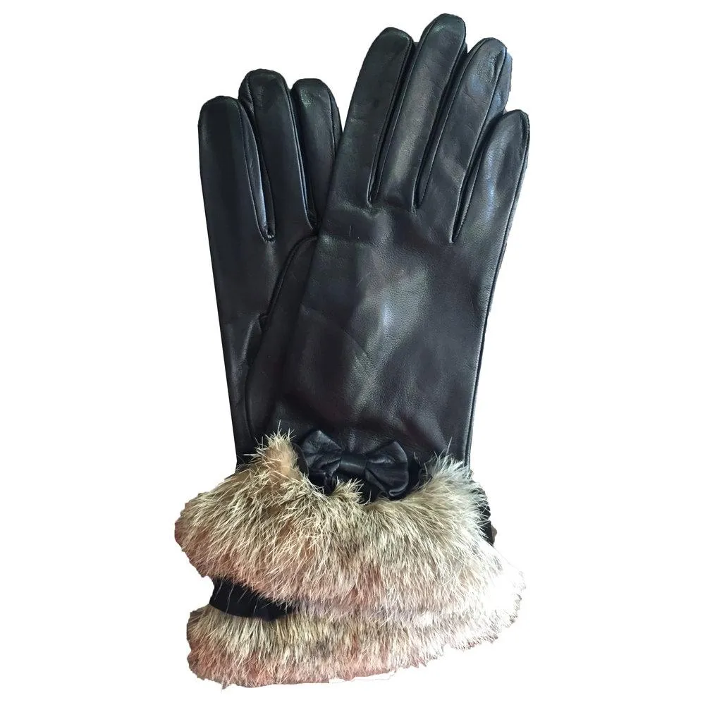 Veronique Minnie Frill - Women's Silk Lined Leather Gloves with Fur Cuffs