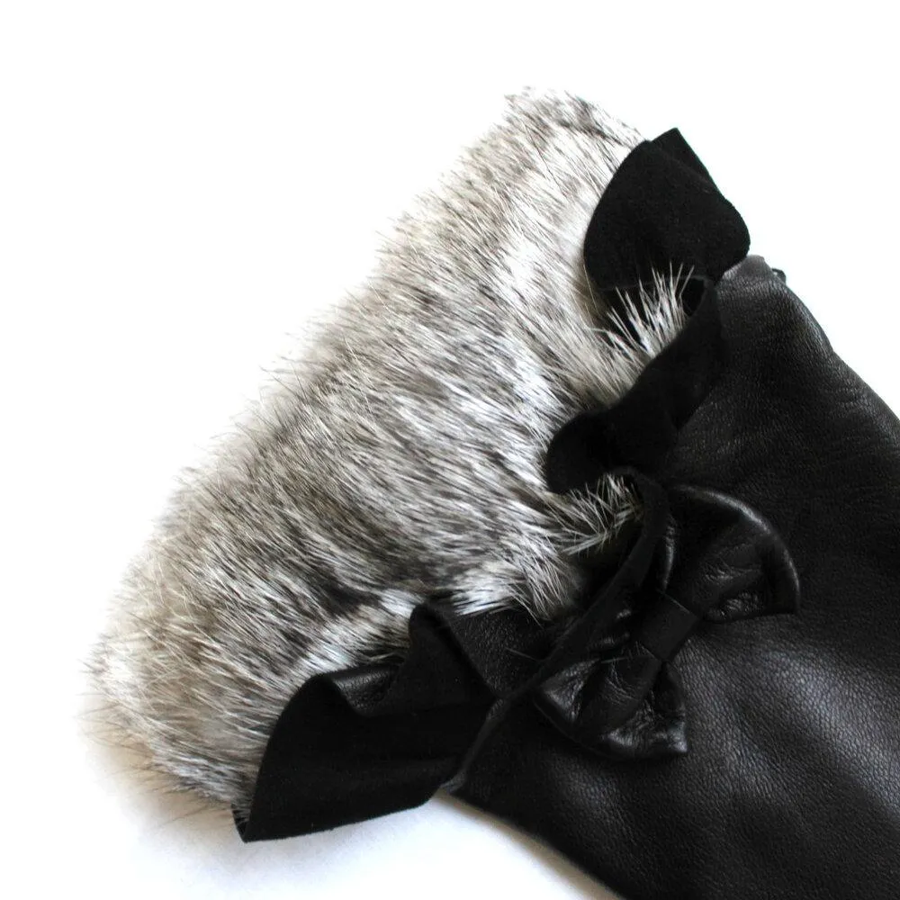 Veronique Minnie Frill - Women's Silk Lined Leather Gloves with Fur Cuffs