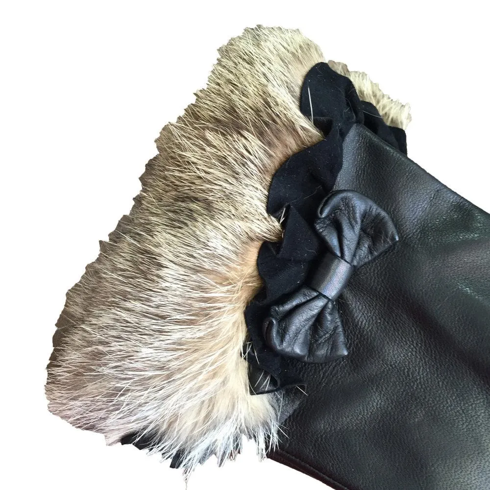 Veronique Minnie Frill - Women's Silk Lined Leather Gloves with Fur Cuffs