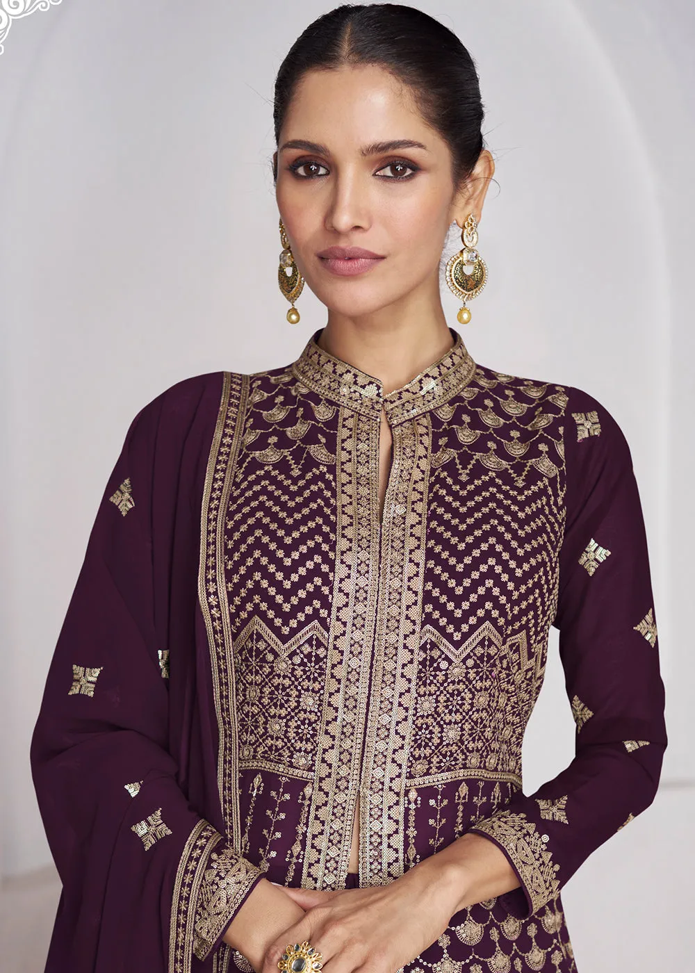 Wedding Wear Plum Purple Lehenga Skirt Anarkali Suit