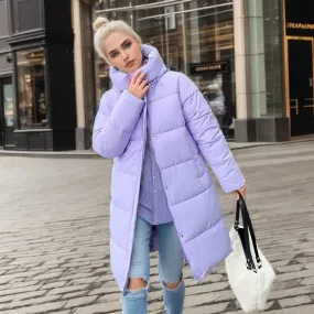 Women's Long Winter Coat Quilted Parkas Casual Solid Thick Hooded Jackets Coat Female Winter Outwear Puffer Jacket Padded Coat