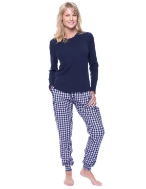 Women's Premium Flannel Jogger Lounge Set - Gingham Blue/Heather