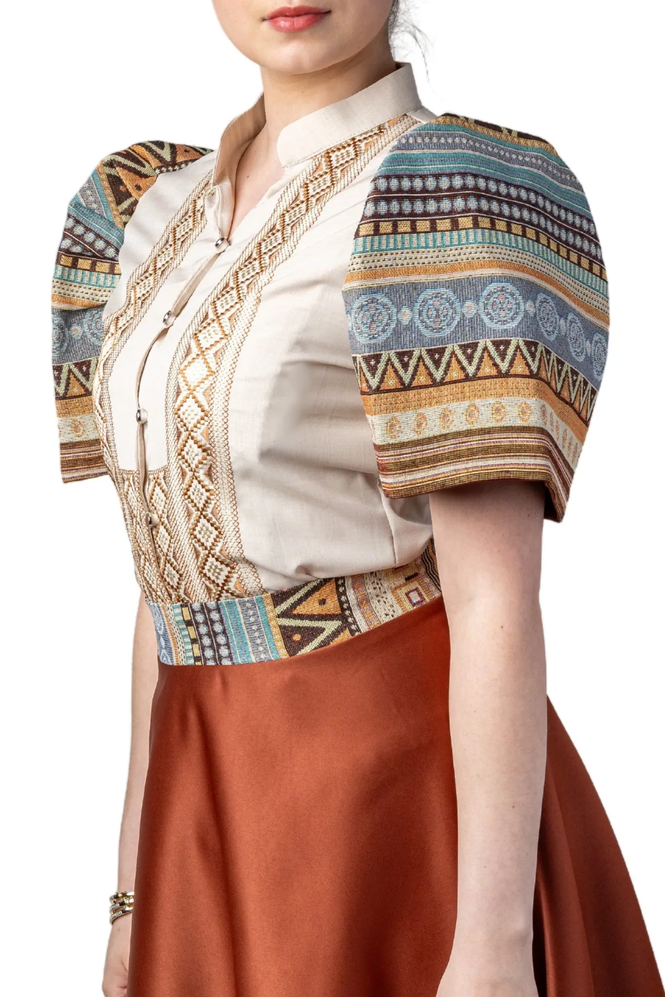 WS22 - Baro't Saya Ethnic Filipiniana Copper - Blouse and Skirt Set
