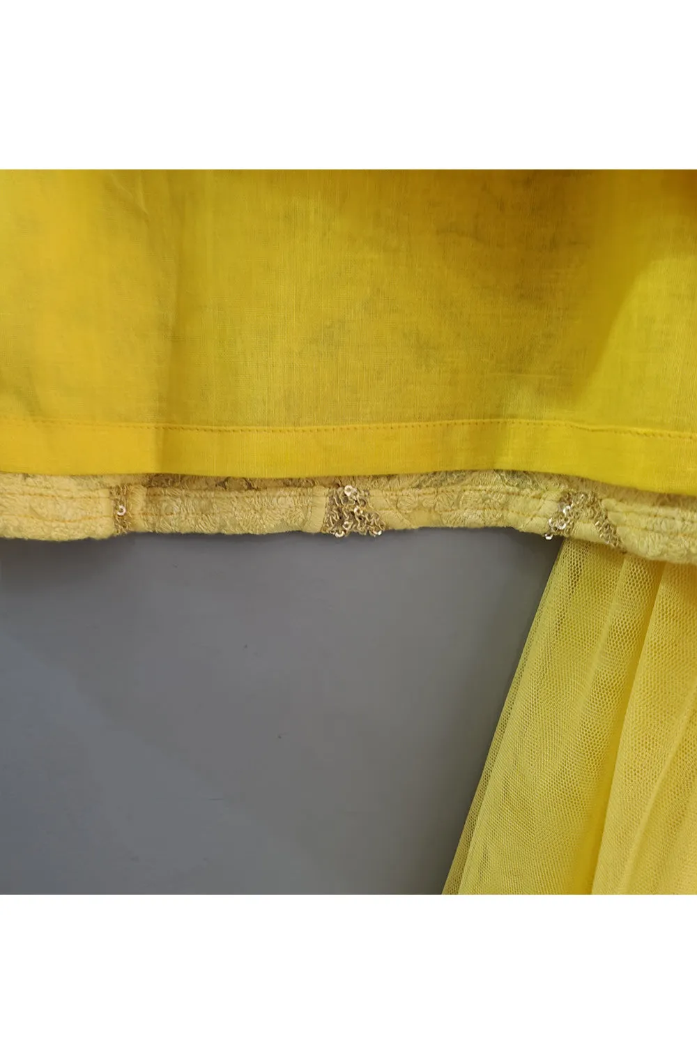 Yellow Chikankari Kurta With Net Skirt Set